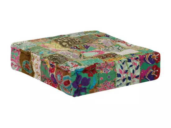 Pouf carré en coton fait à la main 50 x 50 x 12 cm Vert