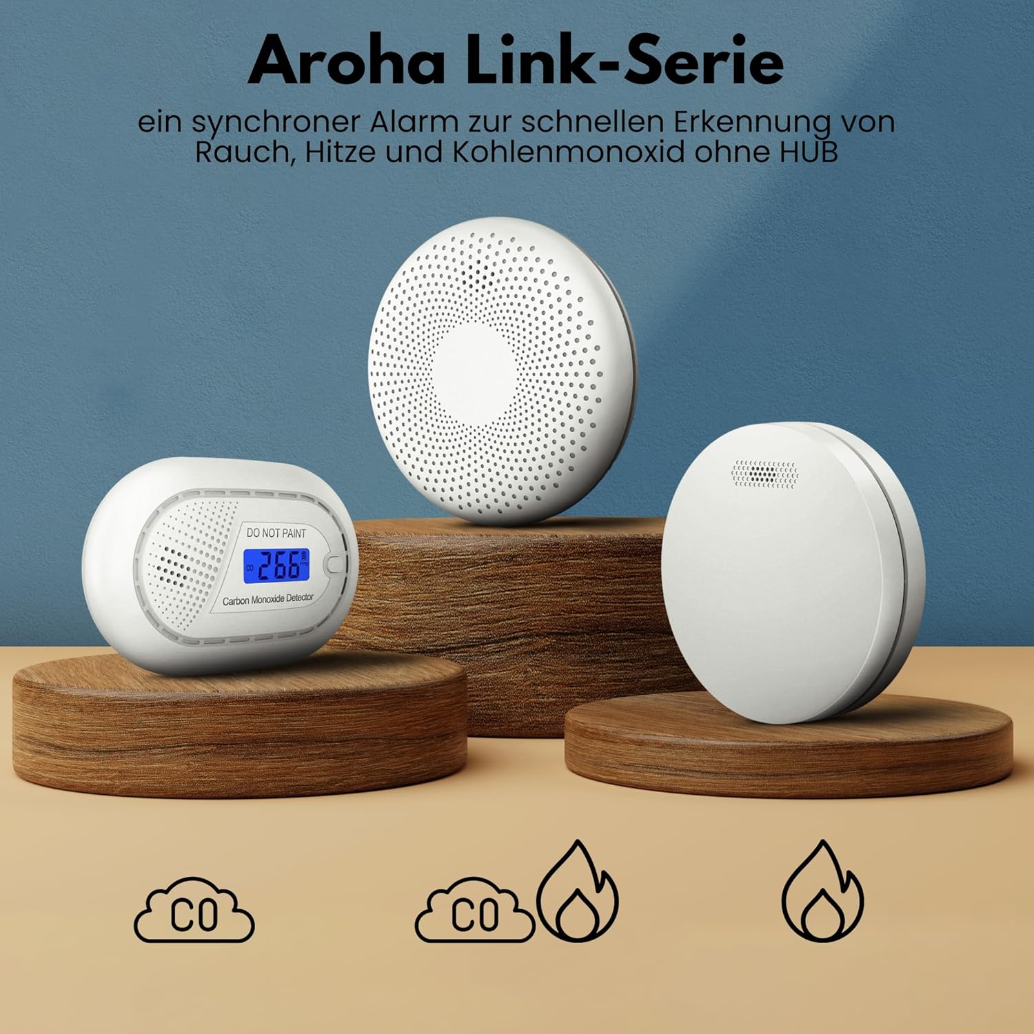 Aroha Smart Connect & Link WLAN-Rauchmelder Vernetzt - 10 Jahre Batterie - Feuermelder - Brandmelder Vernetzbar mit App Tuya & Smartlife - 5 Set