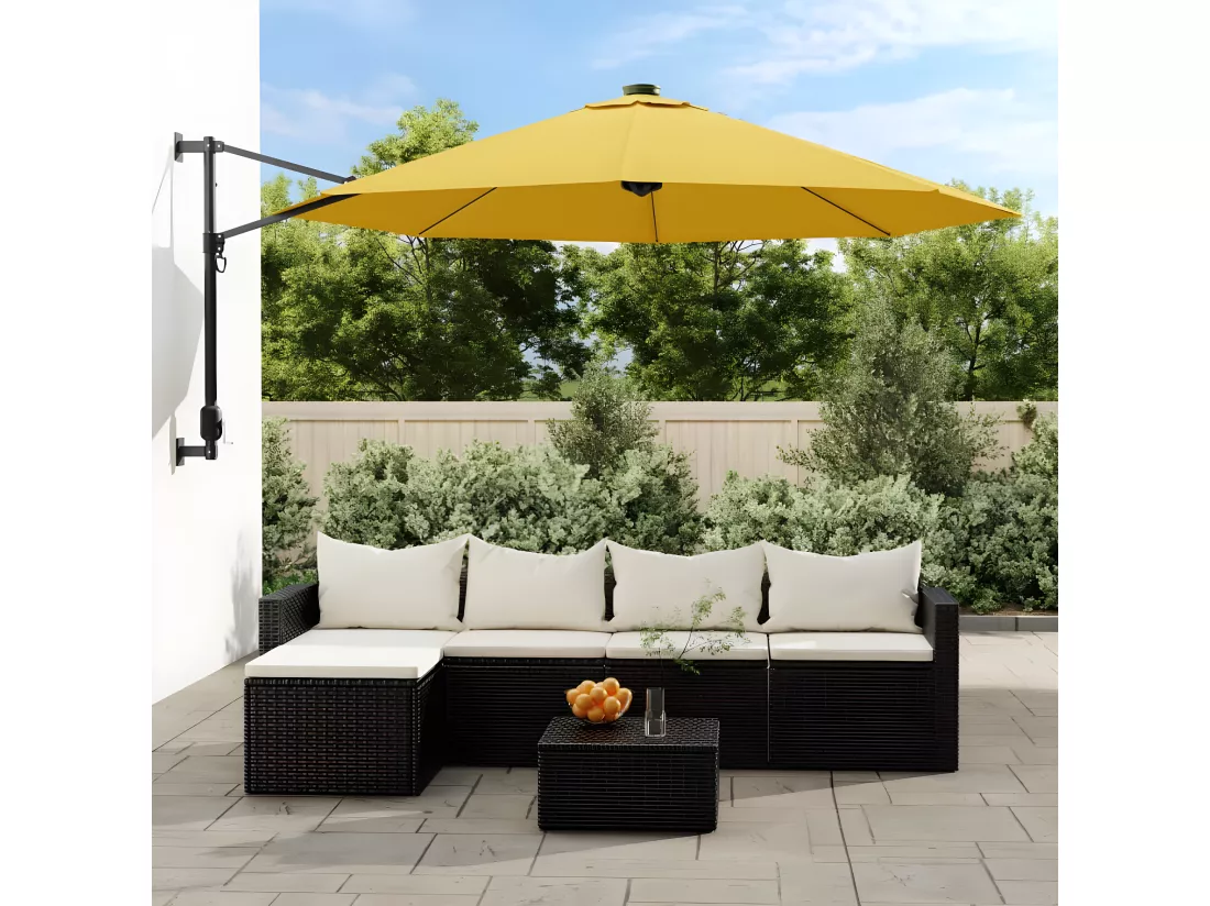 Parasol mural avec LED jaune 290 cm