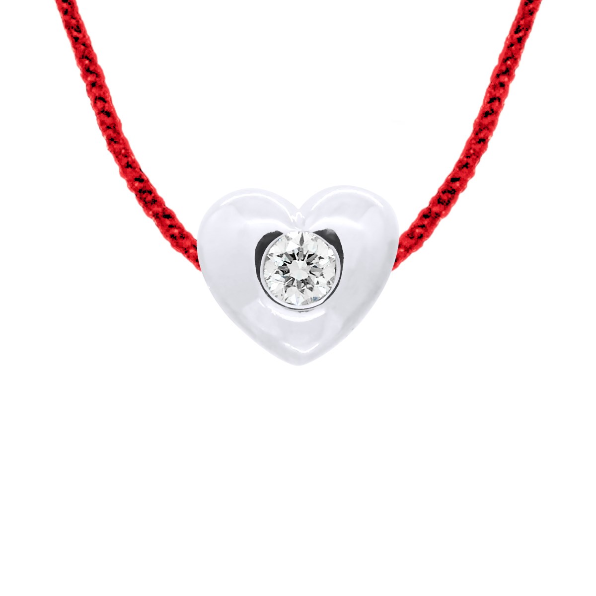 Collier COEUR Diamant 0,050 cts Nylon Rouge Argent 925