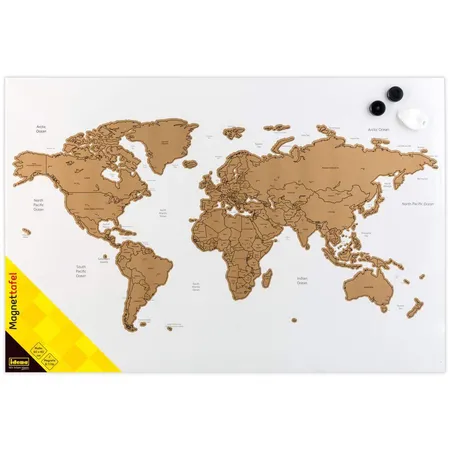 Idena Magnettafel World Map in Weiß mit goldener Weltkarte zum Freirubbeln