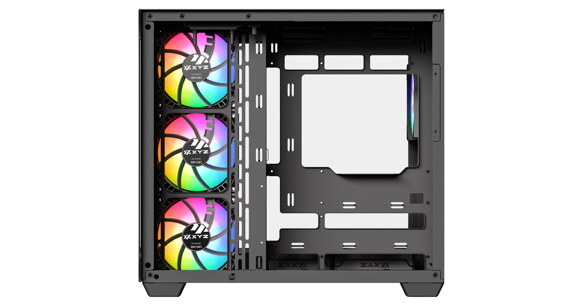 XYZ PC GearTesseract X midi tower behuizing  (Zwart | 2x USB-A | 1x USB-C | Tempered Glass)