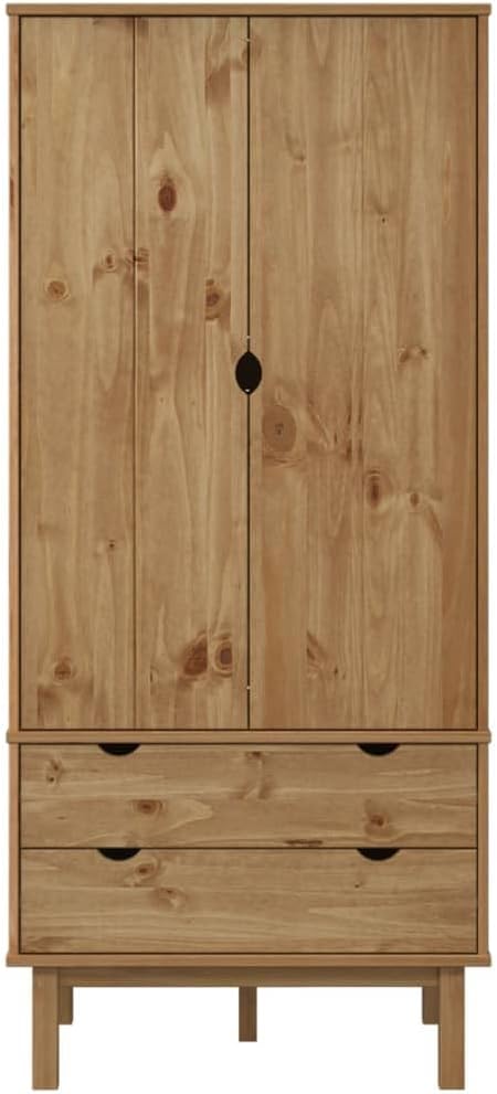 Kleiderschrank Garderobenschrank Garderobe Schlafzimmerschrank Hochschrank Holzschrank Schrank mit Schublade 76,5x53x172cm Massivholz Kiefer,Braun