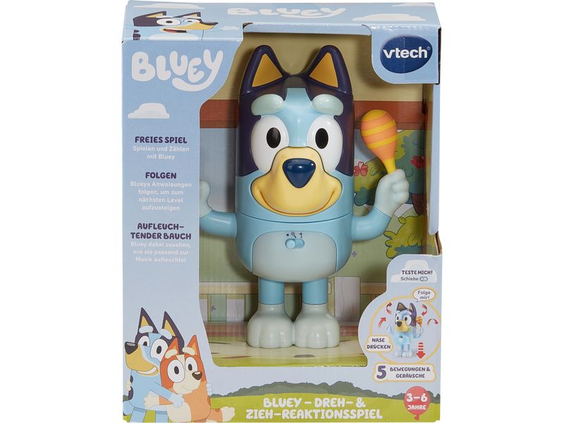 Vtech Dreh- und Zieh-Reaktionsspiel Bluey Blau Interaktive Spielfigur Bluey für Kinder