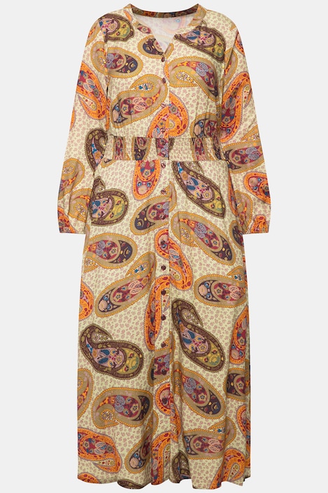 Maxikleid, Paisley, A-Linie, V-Ausschnitt, Langarm