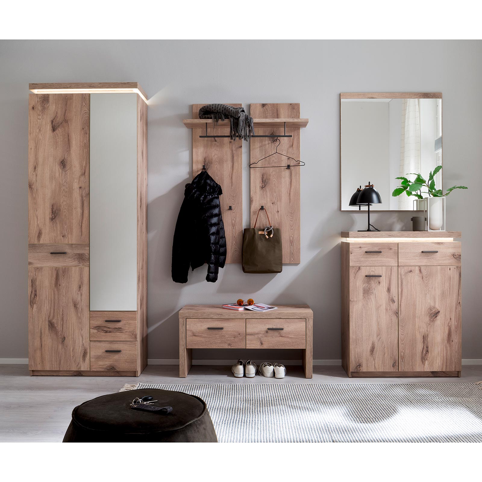 Garderobenbank - Viking Oak - 2 Schubkästen - 91 cm