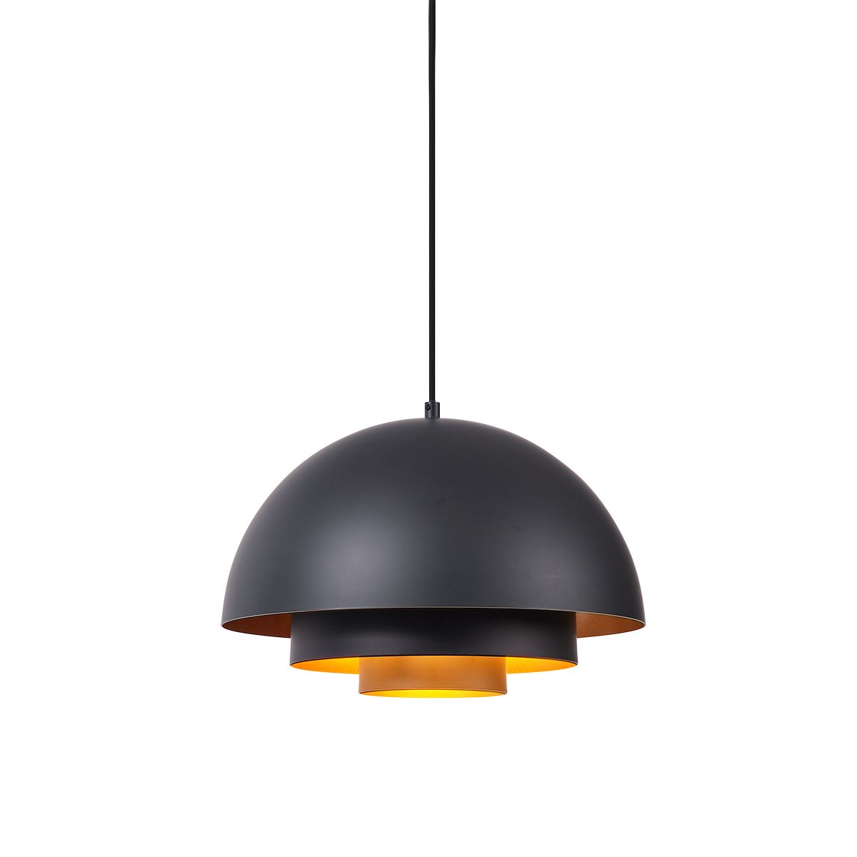 Moderne hanglamp zwart met gouden binnenkant - Loes