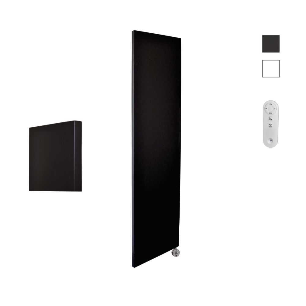 Sanicare Denso elektrische radiator 40x180cm zwart mat met afstandsbediening en thermostaat chroom rechtsonder