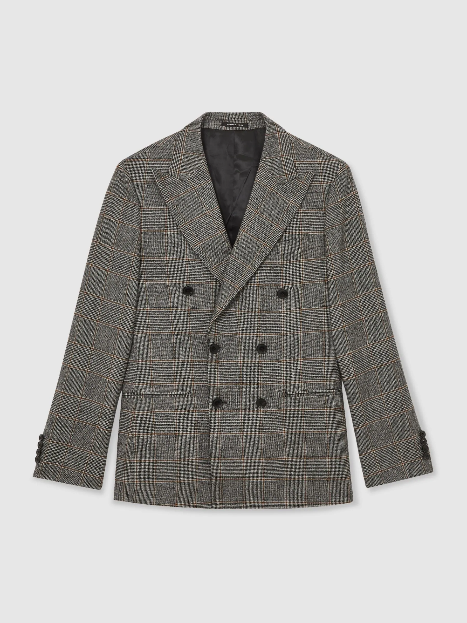 Reiss Jenson Wool Double-Breasted Check Suit Blazer Slim-Fit