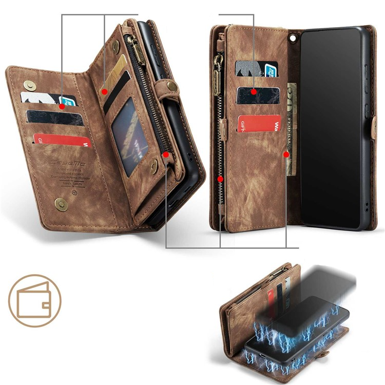 Samsung Galaxy S21 FE 5G 2in1 Leder Tasche   Magnet Hardcase Karten Etui - Braun