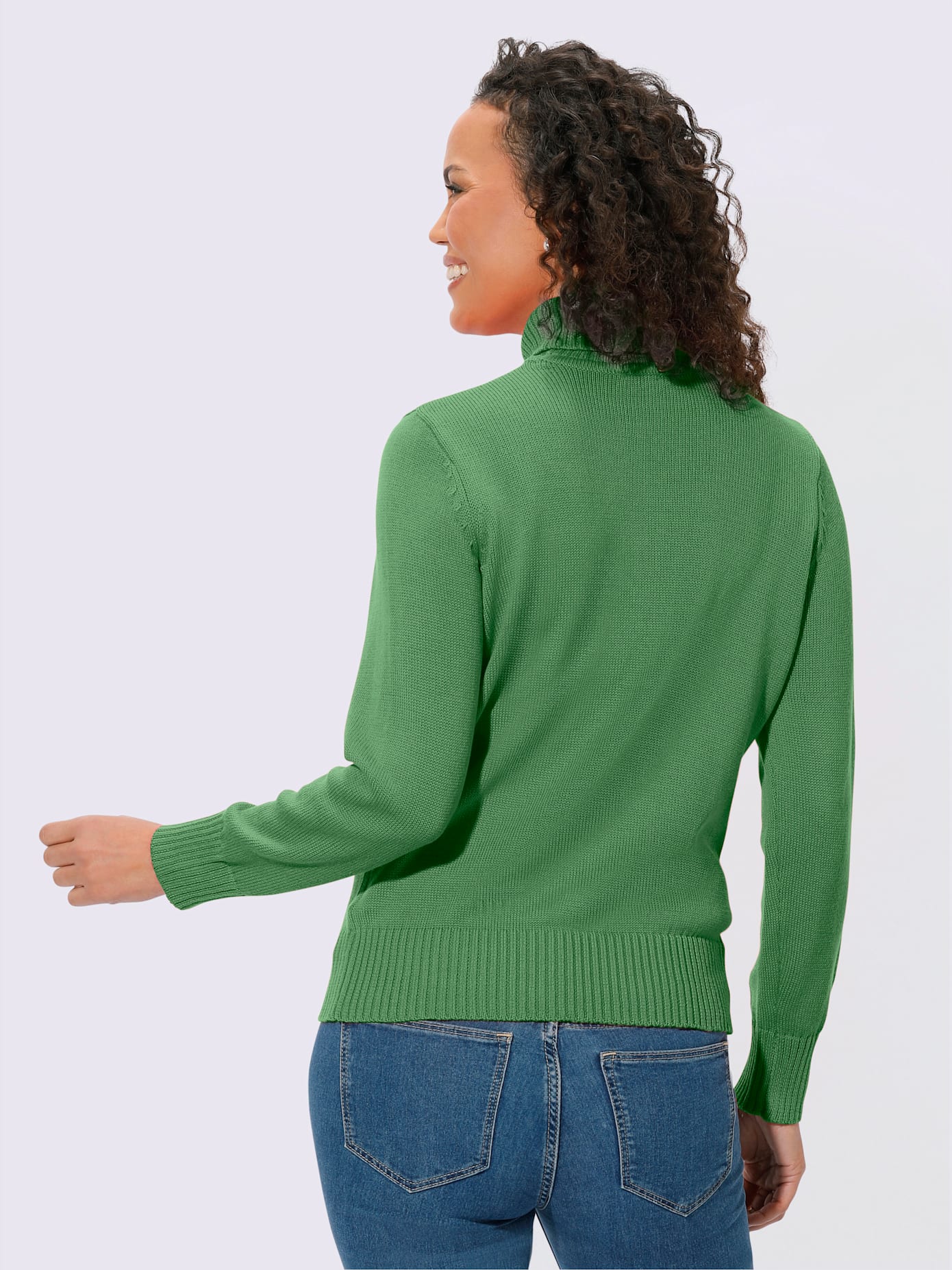 Pull femme col roulé manches ourlet avec finitions côtelées