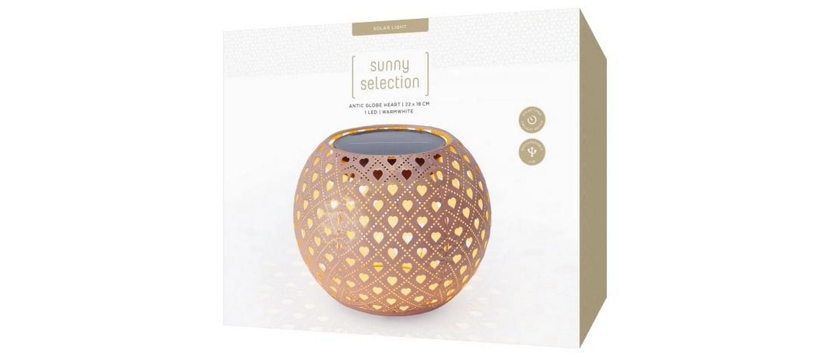Windlicht Solar Antic Globe Heart Ø 22 cm, LilaSolarleuchte zum Aufstellen