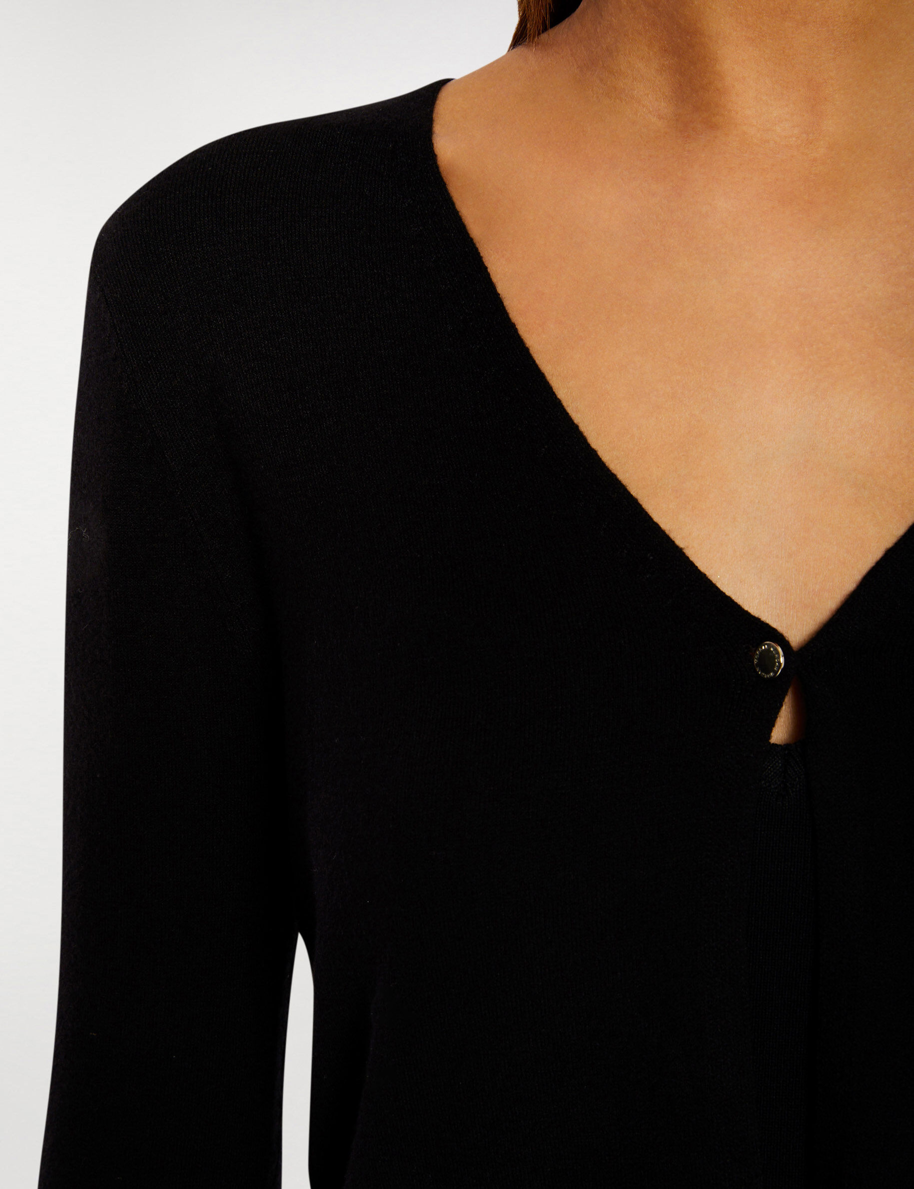Gilet manches longues à col en V noir femme - noir