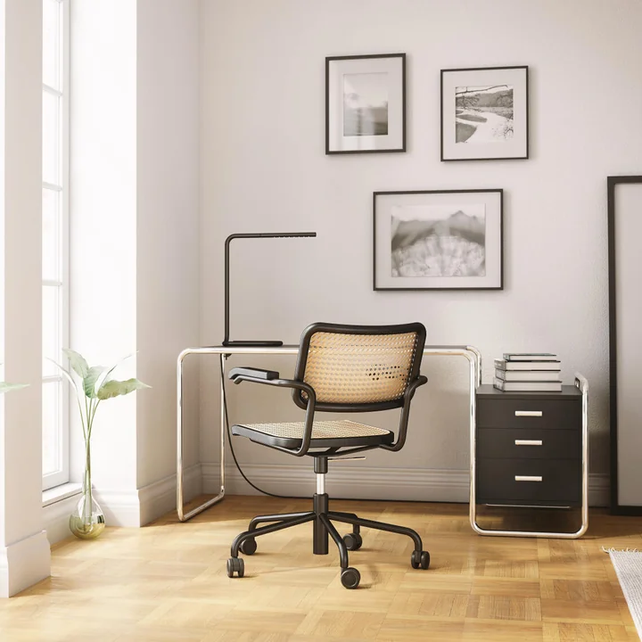 Thonet - S 285/1 Schreibtisch, Chrom / Esche schwarz gebeizt