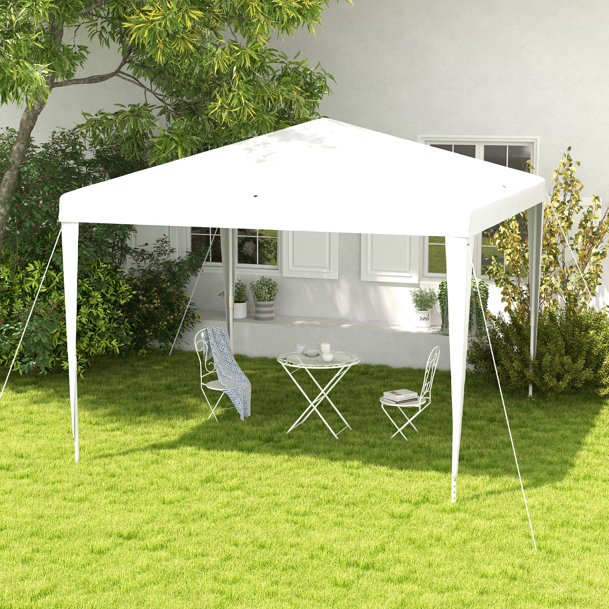 Tenda/Gazebo de Jardim Desmontável Outsunny 3x3m com 4 Orifícios de Drenagem e Estrutura de Aço para Terraço, Pátio, Camping ao Ar Livre, Branca