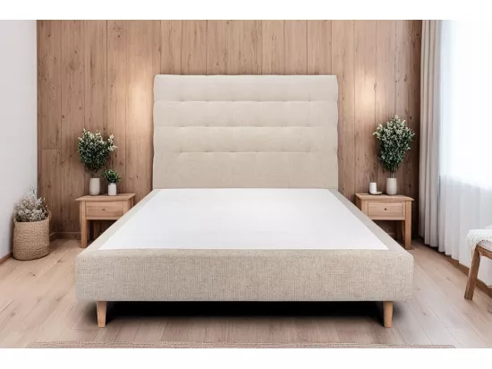 Tete de lit Capitonnée Tissu Beige brun L 200 cm - Ep 10 cm rembourré