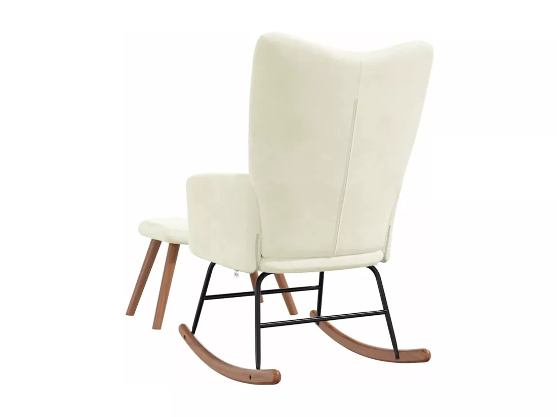 Chaise à bascule avec repose-pied Blanc crème Velours
