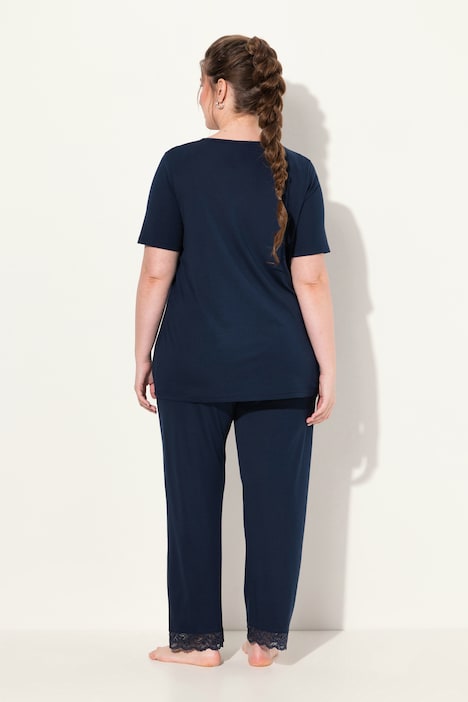Pyjama, Spitze, V-Ausschnitt, Halbarm, Taschen