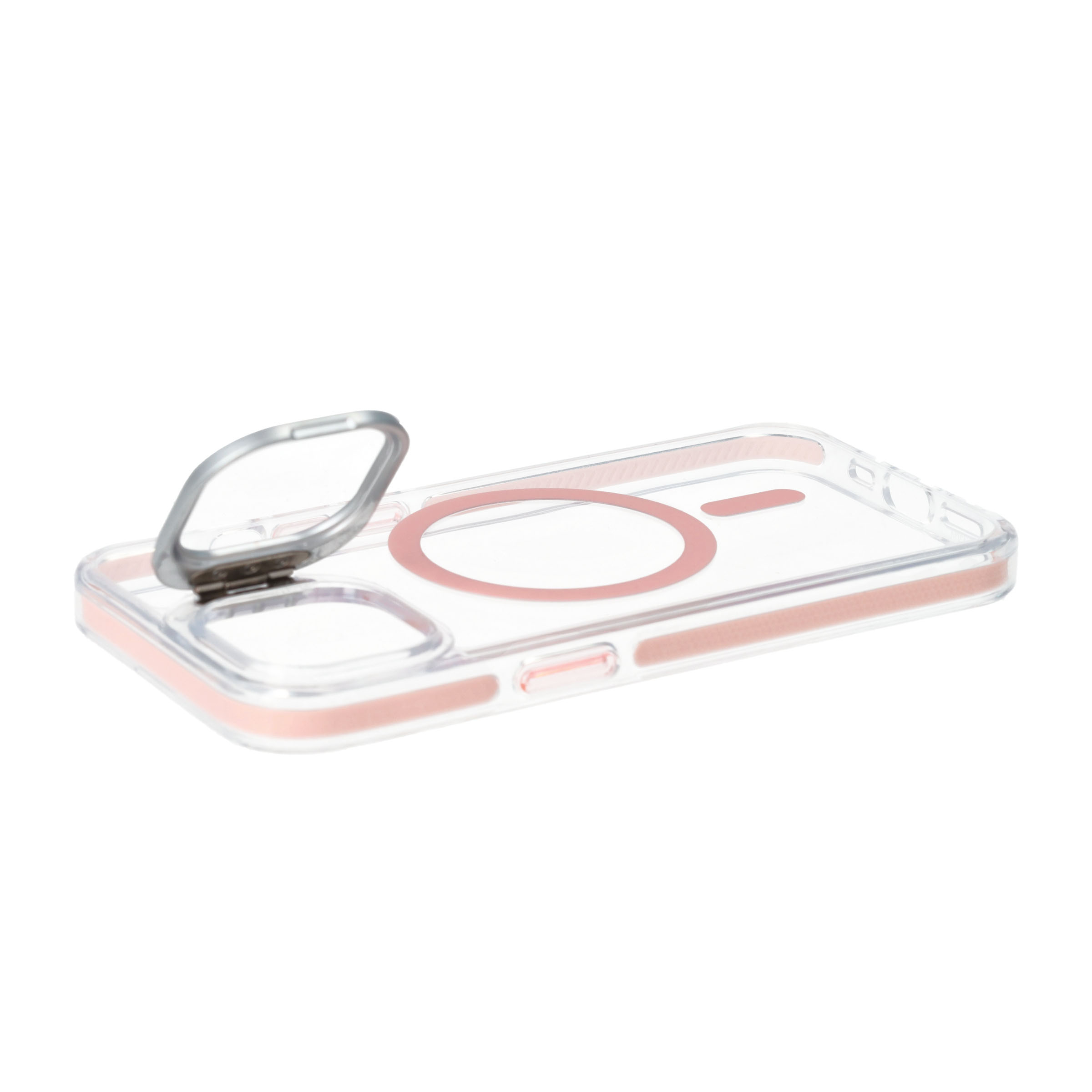 iPhone 13 MagSafe Hybrid Hülle TPU Bumper Acryl Rückseite mit Kamera Kickstand - Rosa / Transparent