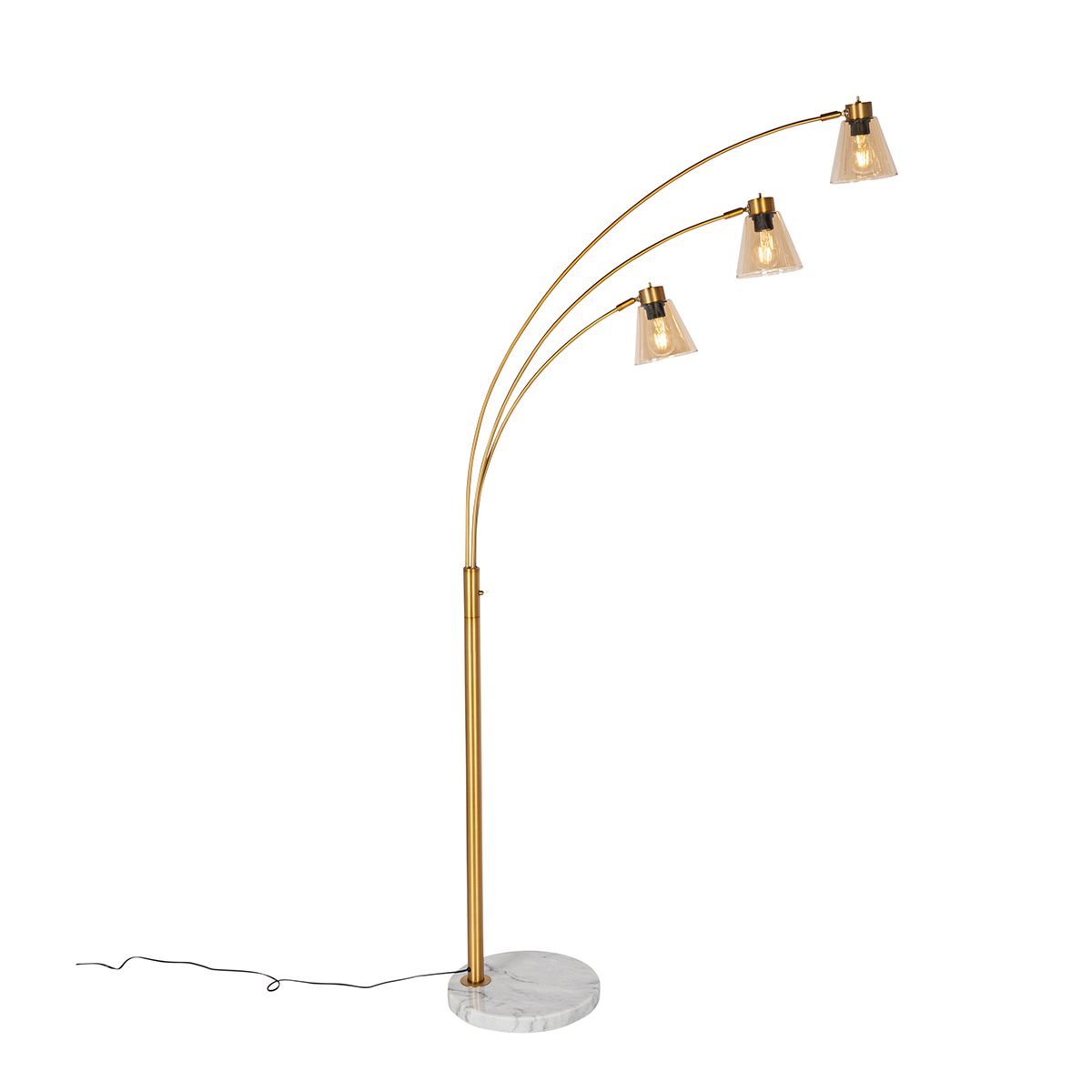 Booglamp brons met marmer en amber glas 3-lichts - Nina