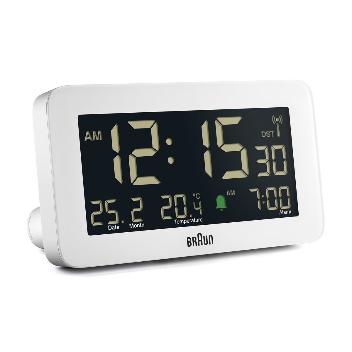 Braun digital vekkerklokke radiostyrt hvit temperatur/dato BC10W-DCF