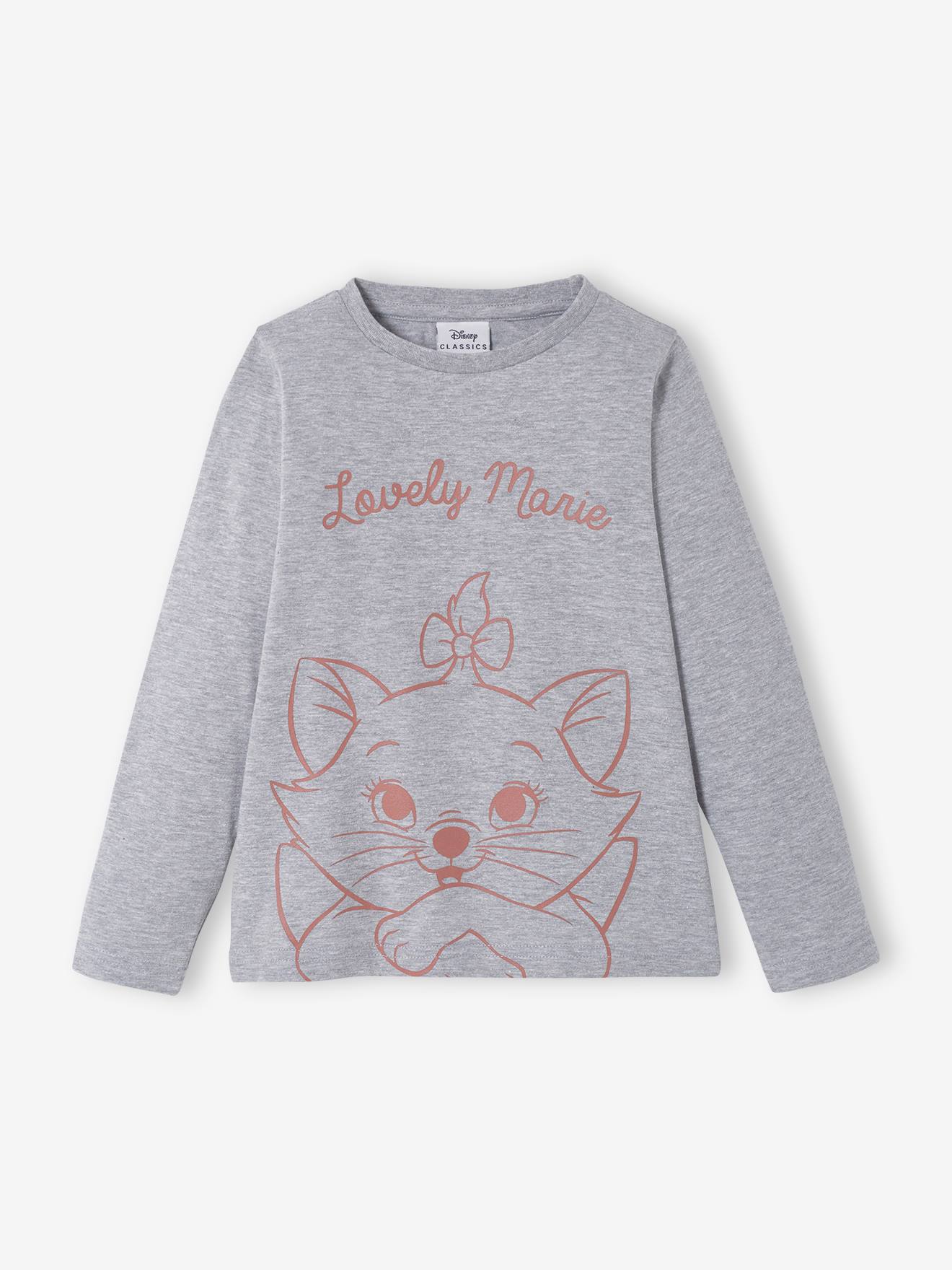 Camiseta de manga comprida DS® Marie The Aristocats, lisa, cinza claro com estampas.