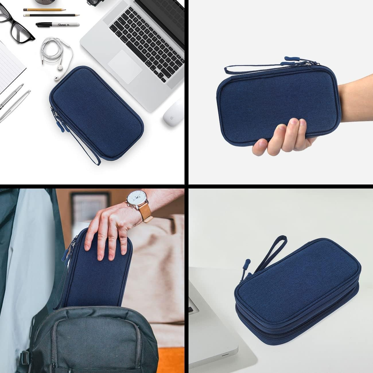 (21x12.5x6cm) Universal Nylon Tasche Reise Organizer für Smartphones / Ladekabel mit Doppel Reissverschluss - Blau
