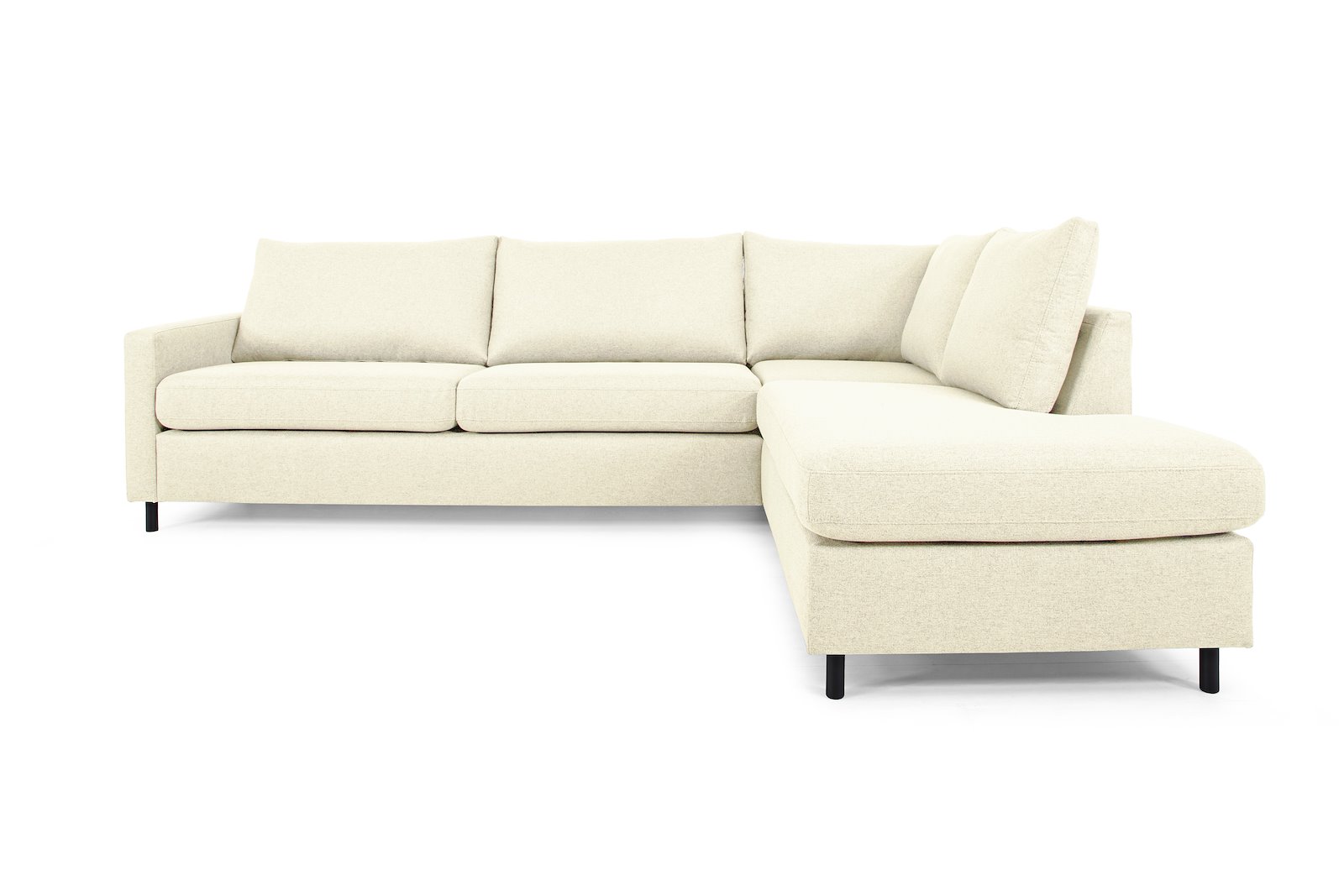 Tempo hjørnesofa Oppsett 11R 3-seter med åpen ende høyre. Tekstil Herbi 50 Beige med sorte ben
