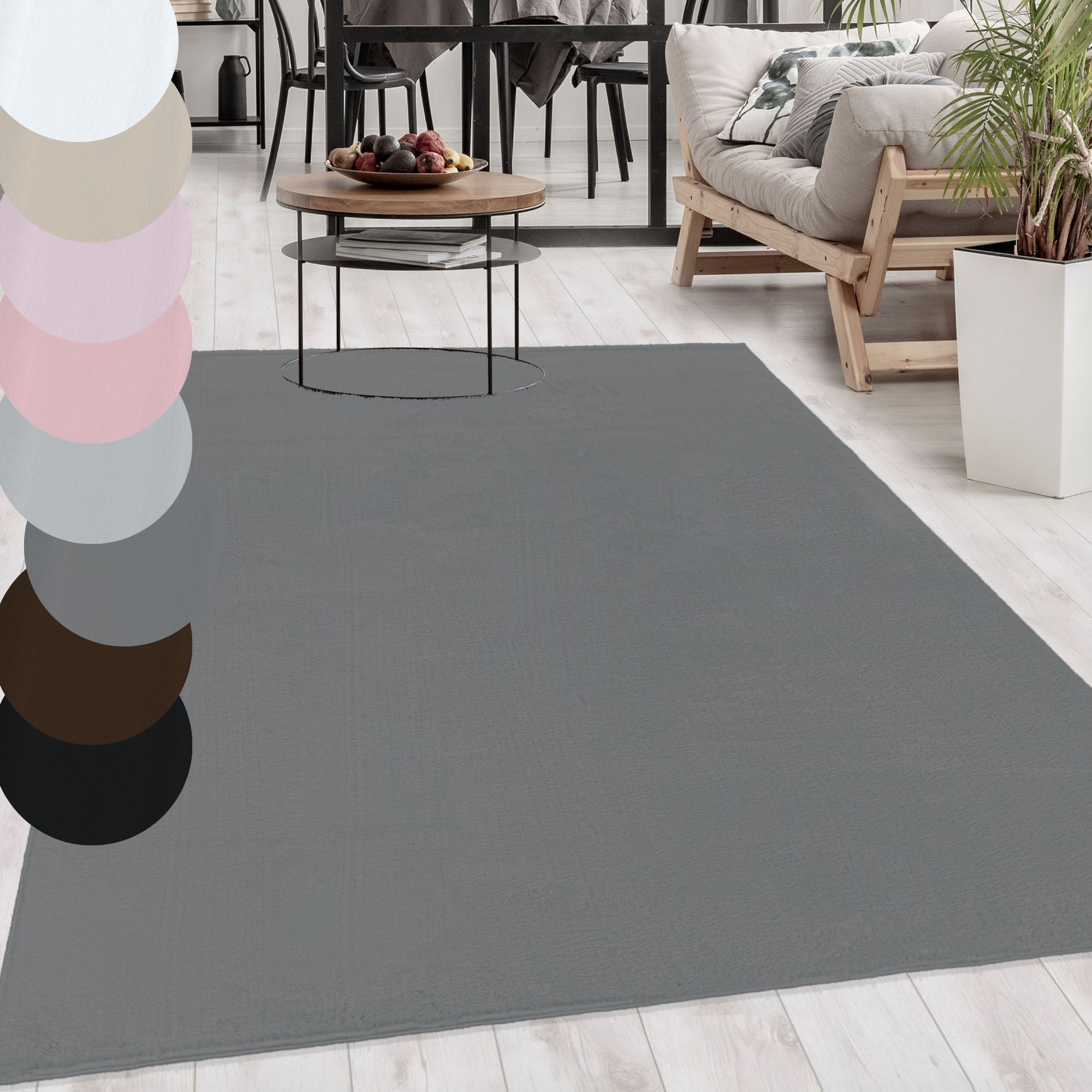 Runde Waschbarer Teppich Weich Flauschig Hochflor Waschbar Einfarbig