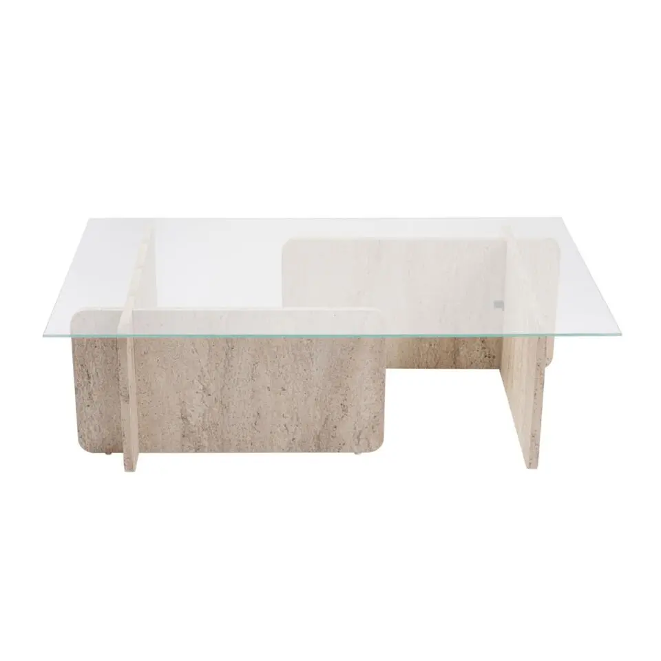 Salontafel Glas/Travertinlook - 105x65x30cm - Flavio