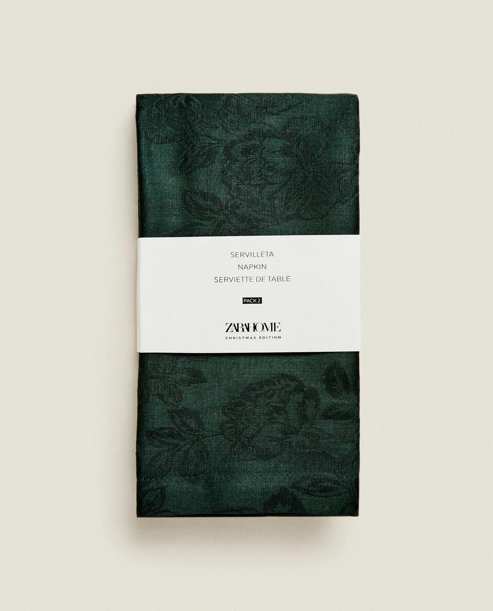 PACOTE DE GUARDANAPOS DE NATAL COM ESTAMPA FLORAL EM JACQUARD (PACOTE COM 2)