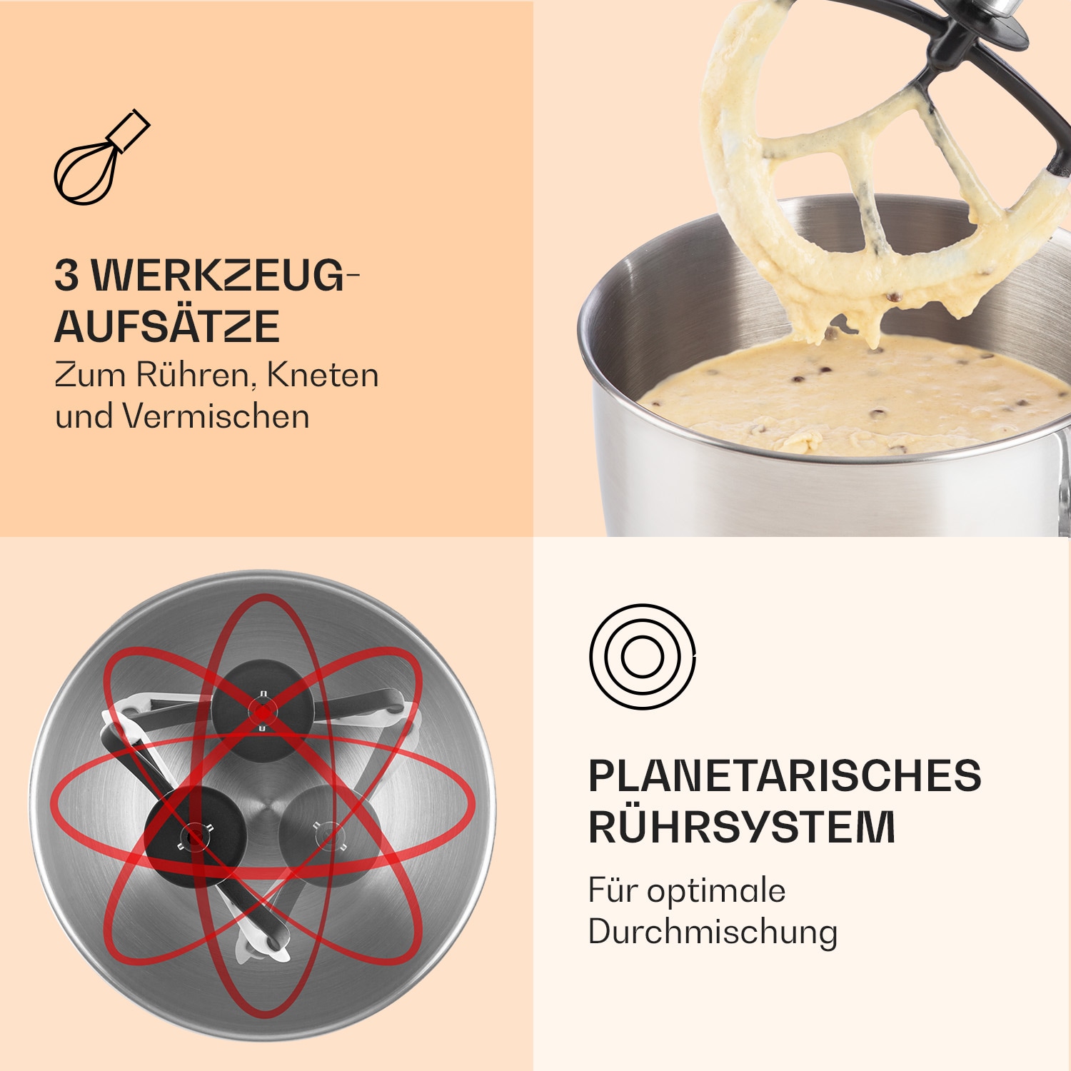 Bella Küchenmaschine 1800 W / 2,7 PS 5 Ltr Edelstahl BPA-frei Silber
