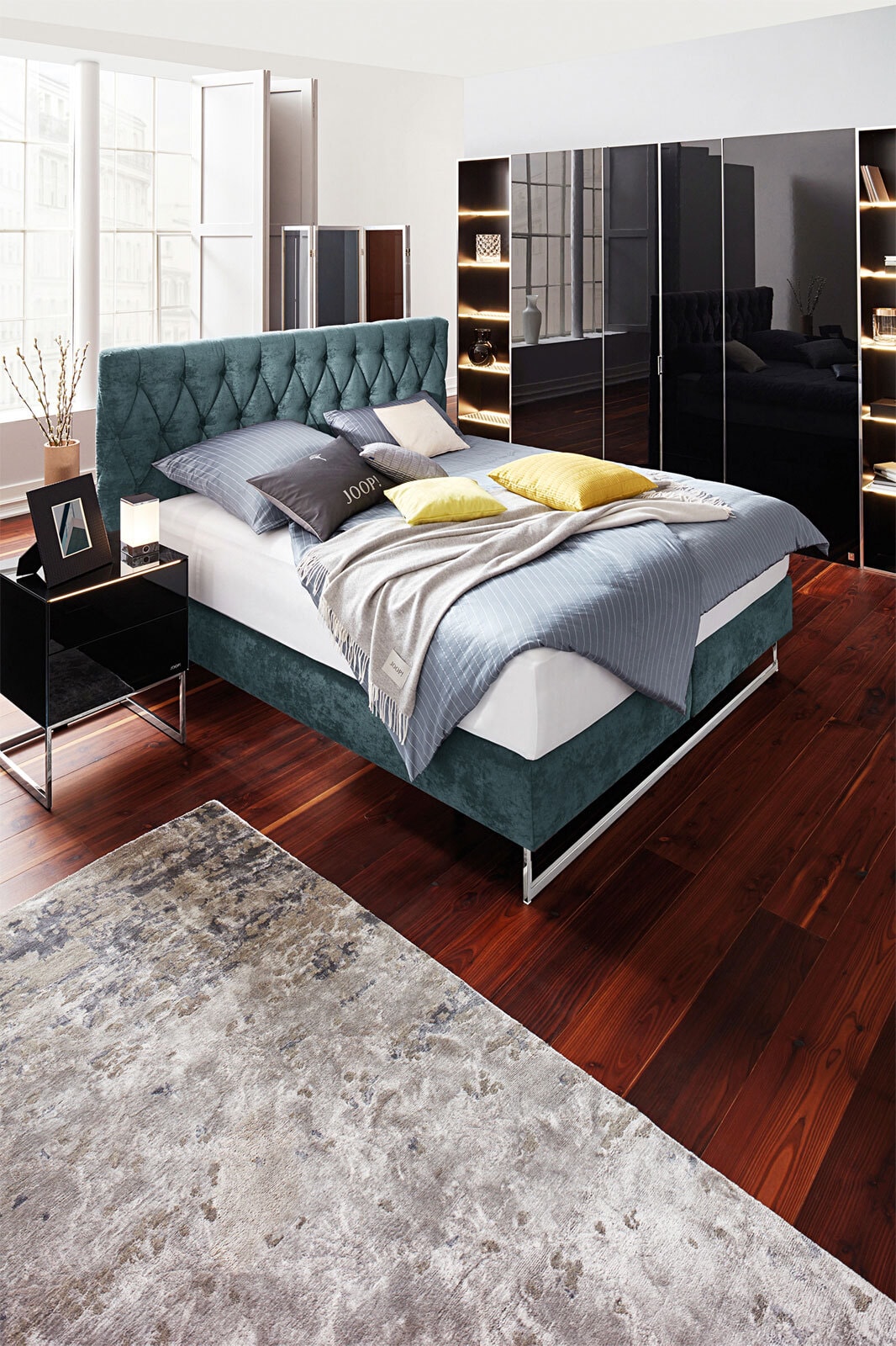 JOOP! Boxspringbett CUBIC CHESTERFIELD 180 x 200 cm dunkeltürkis