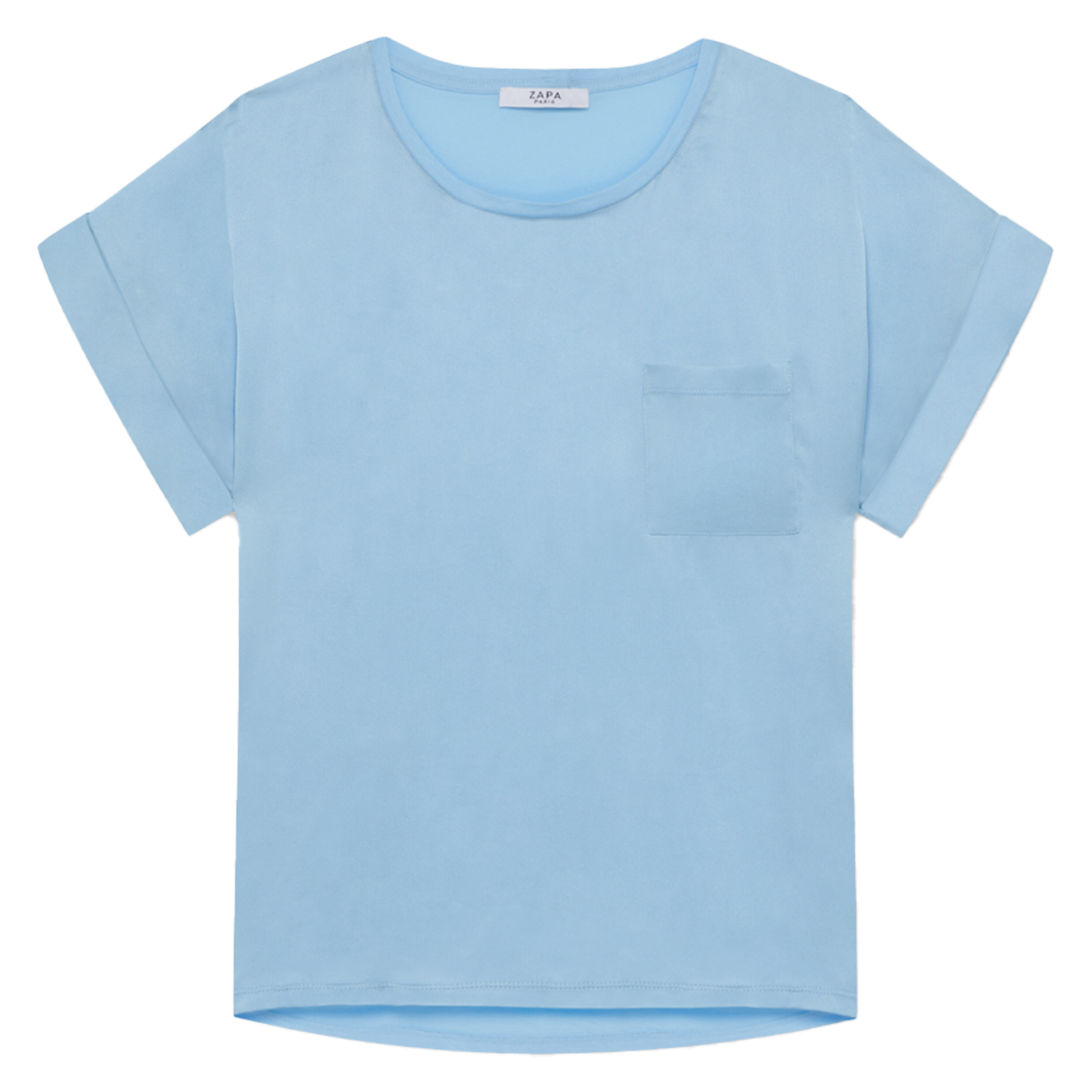 THEO - Tee-shirt col rond en coton et soie | Bleu