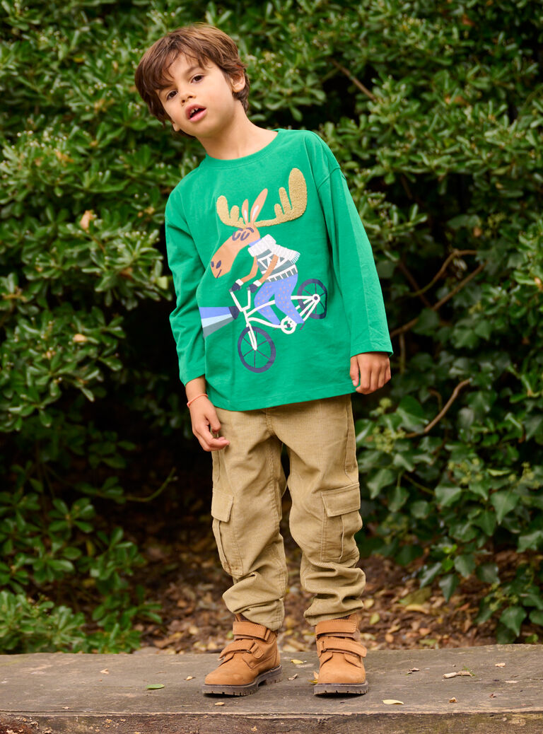 T-shirt vert anglais à motif élan pour garçon