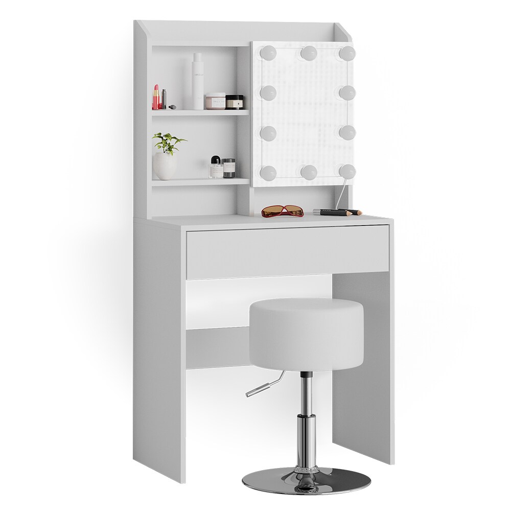 Vicco Schminktisch Frisiertisch Frisierkommode Laura Weiß LED Hocker 70x136 cm Spiegelschrank modern Schlafzimmer Kommode Schminkspiegel Schrank Schublade Kosmetiktisch Make-Up-Tisch