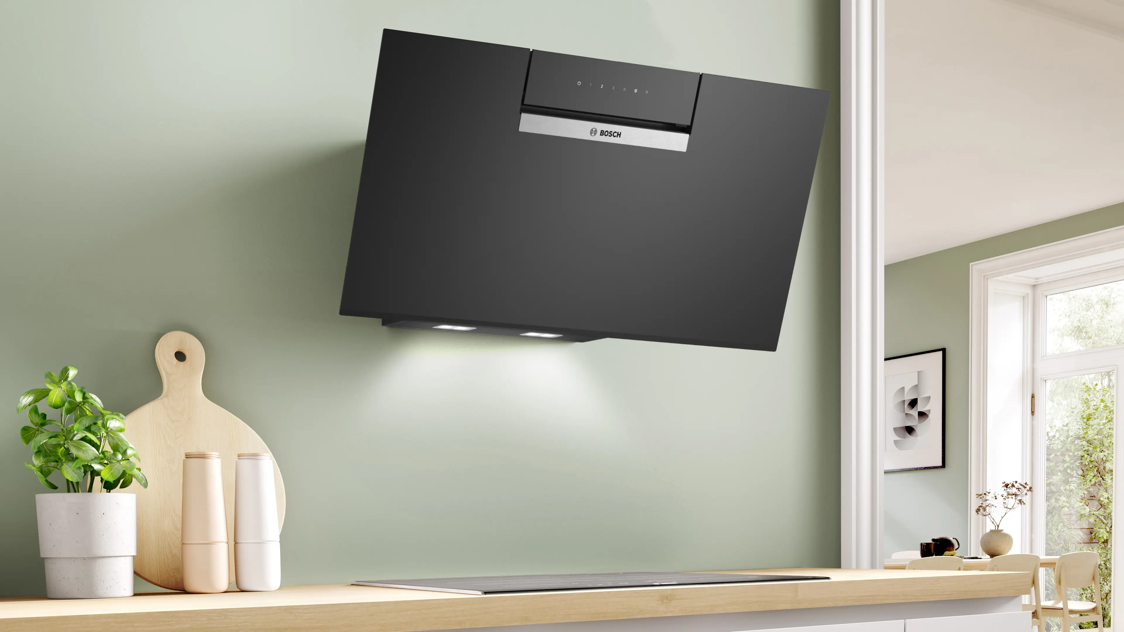 Serie 4 Wandschouwkap 80 cm zwart glas, Zwart