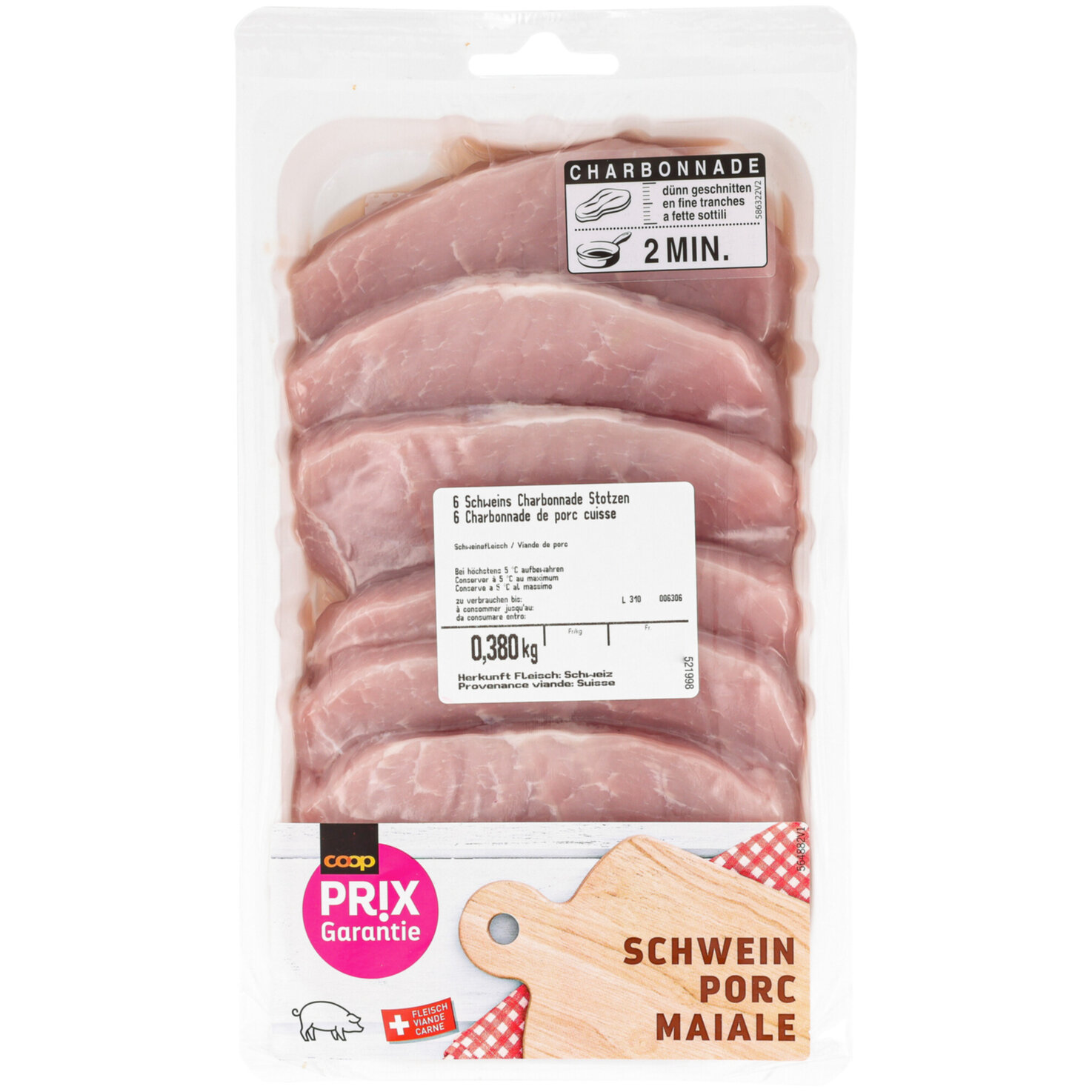 Prix Garantie Schweins Unterspälte Charbonnade ca. 360g