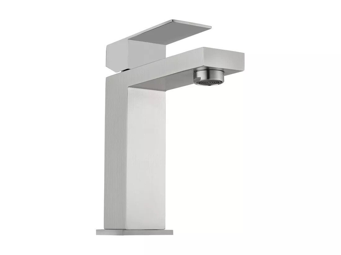 Robinet mitigeur mécanique carré en inox - Coloris nickel brossé - H17,3 cm - CANILAS