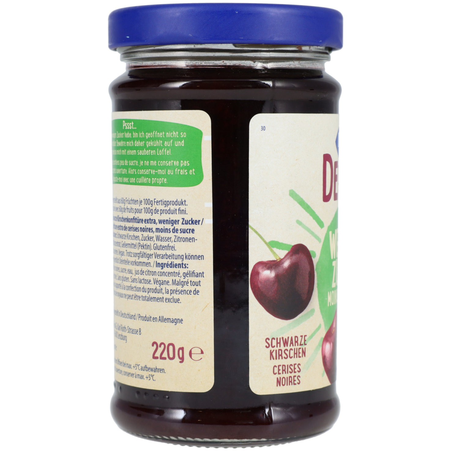 Hero Konfitüre Delicia Weniger Zucker schwarze Kirsche