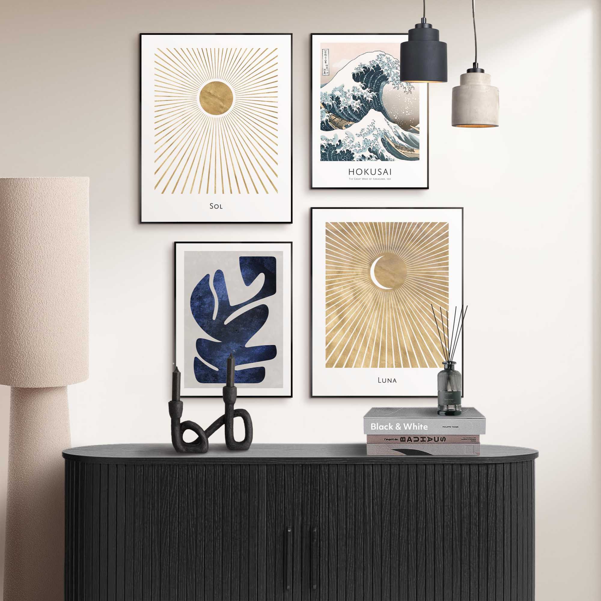 Reinders - Hokusai de grote golf set - Wanddecoratieset in verschillende formaten 40x50 cm - Blauw