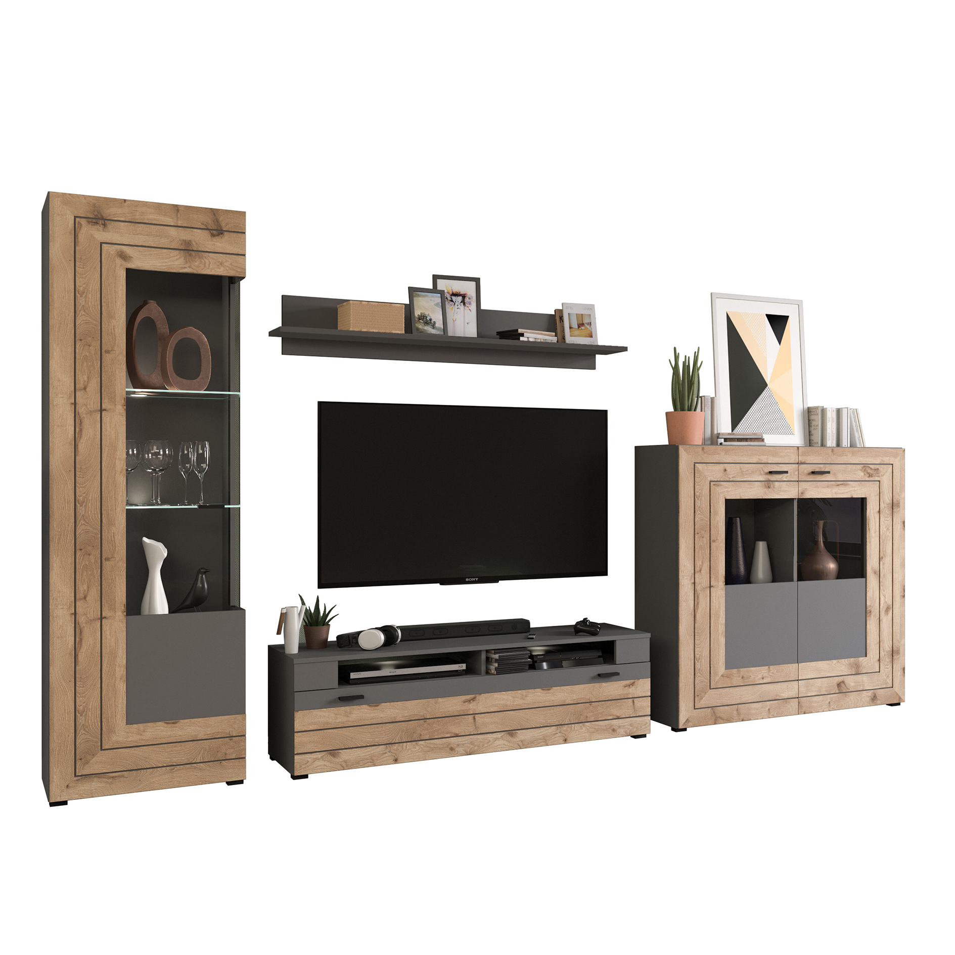 Highboard FRENO - grau - Nox Oak - 120 cm