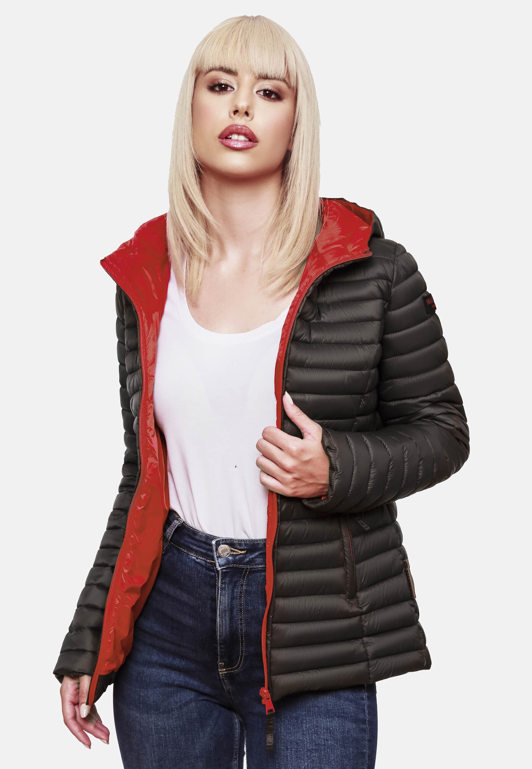 MARIKOO Damen Steppjacke Übergangsjacke mit kontrastfarbendem Reißverschluss Asraa