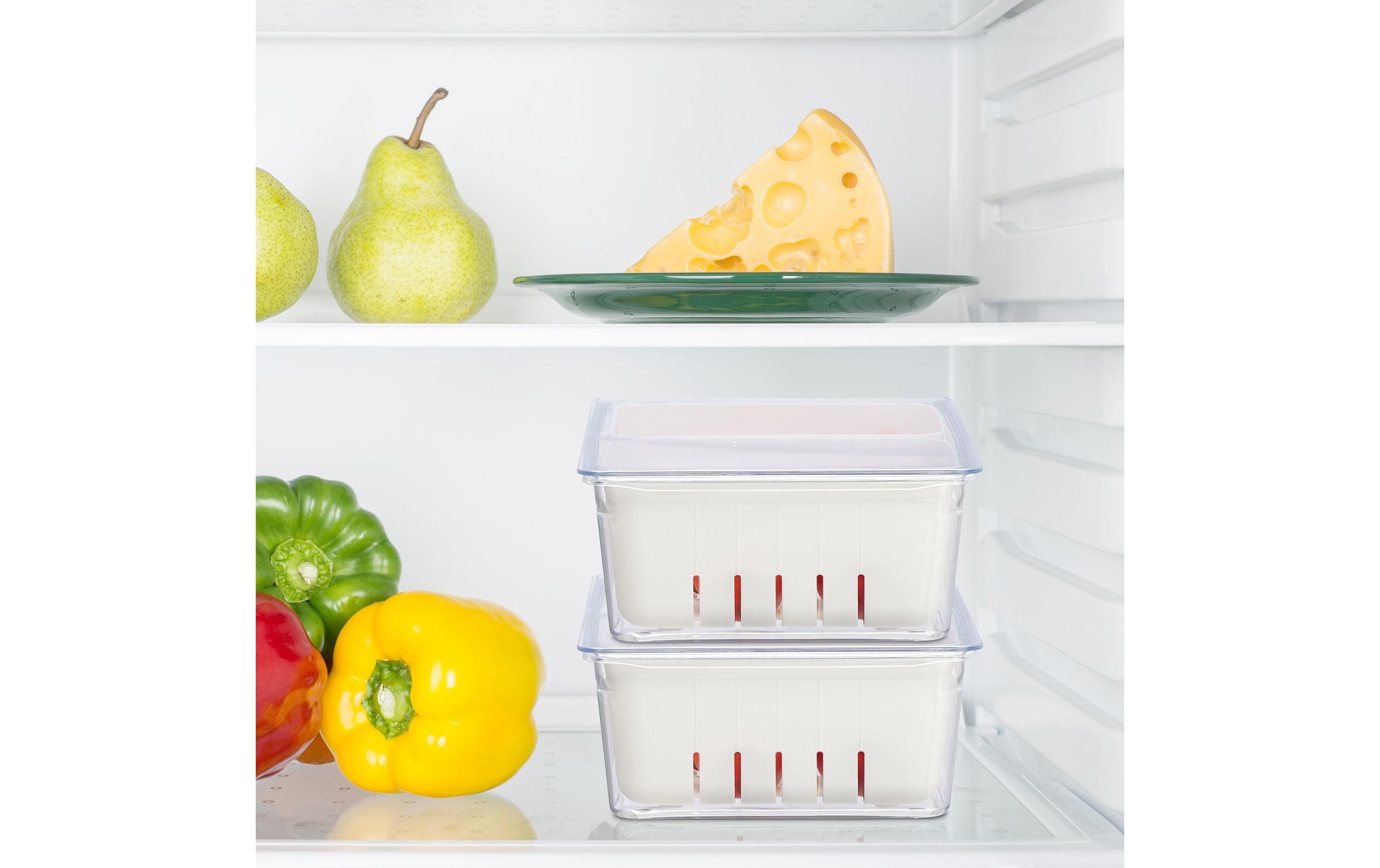 Kühlschrankorganizer 800 g, 3 Stück, Transparent/WeissStapelbare Obstfrischhaltebox im 3er Set