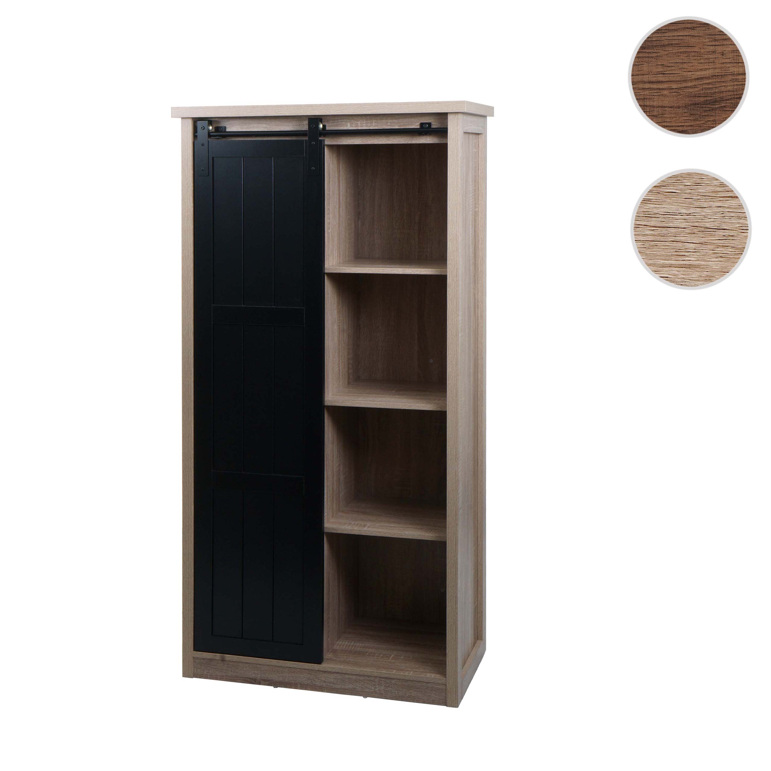 Schrank MCW-K75, Kommode Highboard, Schiebetüre 8 Staufächer, Holz-Optik Industrial Metall 163x76x38cm ~ naturfarben