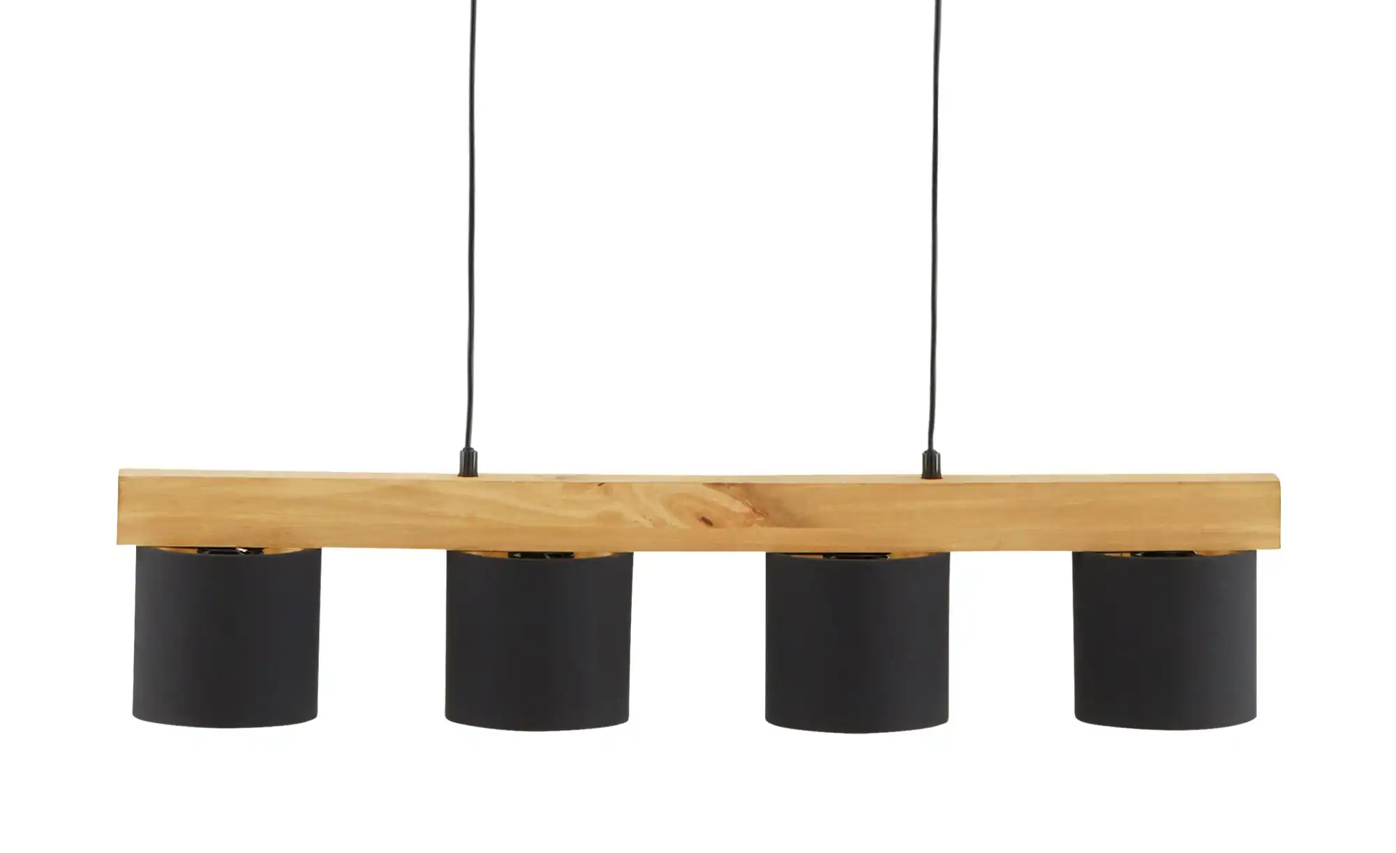 Trio Pendelleuchte, 4-flammig, Holz/ Stoffschirm schwarz/goldfarben