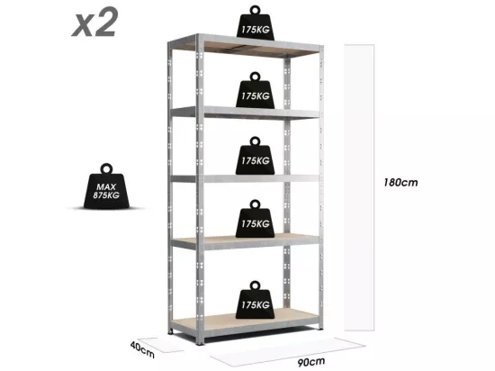 Lot de 2 Etagères de rangement modulables et polyvalentes pour atelier, garage, cave... Charge Lourde max 875kg x2