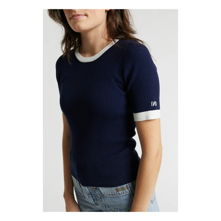 Indee T-shirt Pekin Maille Côtelée  | Bleu marine
