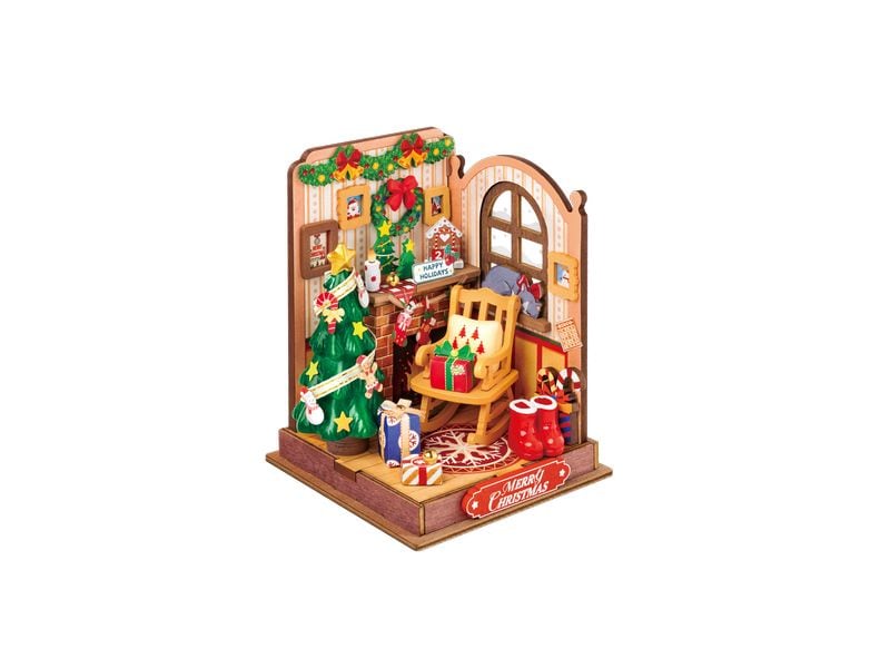 RoboTime Bausatz Weihnachts Feuerstelle 3D-Puzzle aus lasergeschnittenen Holzteilen