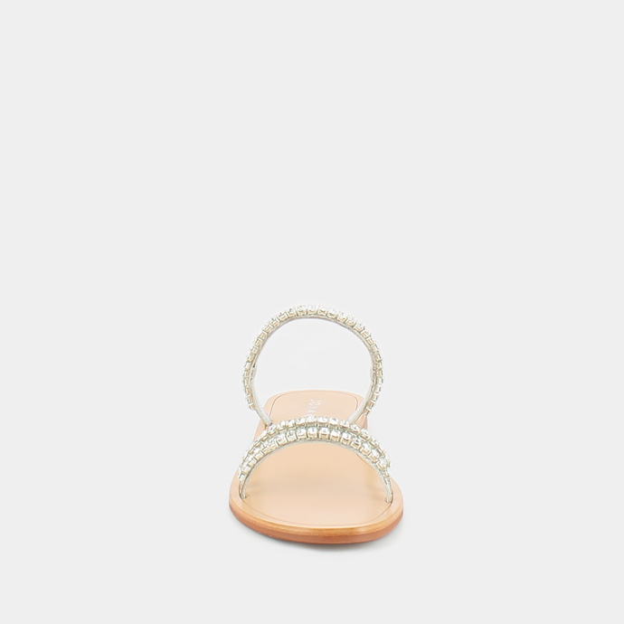 Mules à brides  en cuir et strass argent